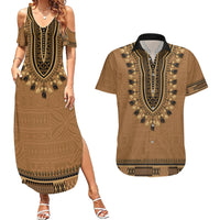 Brown African Dashiki With Fijian Tapa Pattern Couples Matching Summer Maxi Dress and Hawaiian Shirt LT14 Brown - Polynesian Pride