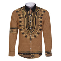 Brown African Dashiki With Fijian Tapa Pattern Family Matching Long Sleeve Bodycon Dress and Hawaiian Shirt