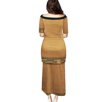 Brown African Dashiki With Fijian Tapa Pattern Family Matching Puletasi and Hawaiian Shirt