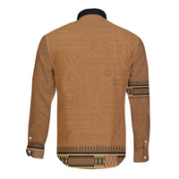 Brown African Dashiki With Fijian Tapa Pattern Long Sleeve Button Shirt