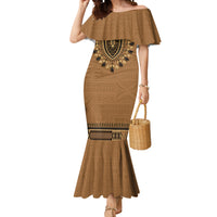 Brown African Dashiki With Fijian Tapa Pattern Mermaid Dress LT14 Women Brown - Polynesian Pride