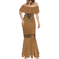 Brown African Dashiki With Fijian Tapa Pattern Mermaid Dress LT14 - Polynesian Pride