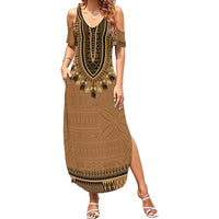 Brown African Dashiki With Fijian Tapa Pattern Summer Maxi Dress LT14 Women Brown - Polynesian Pride