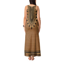 Brown African Dashiki With Fijian Tapa Pattern Tank Maxi Dress LT14 - Polynesian Pride