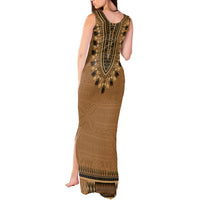 Brown African Dashiki With Fijian Tapa Pattern Tank Maxi Dress LT14 - Polynesian Pride