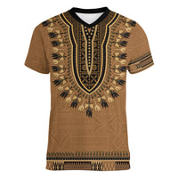 Brown African Dashiki With Fijian Tapa Pattern Women V-Neck T-Shirt