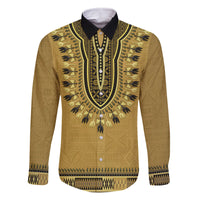 Gold African Dashiki With Fijian Tapa Pattern Family Matching Long Sleeve Bodycon Dress and Hawaiian Shirt