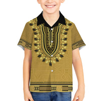 Gold African Dashiki With Fijian Tapa Pattern Kid Hawaiian Shirt
