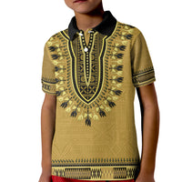 Gold African Dashiki With Fijian Tapa Pattern Kid Polo Shirt