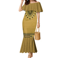 Gold African Dashiki With Fijian Tapa Pattern Mermaid Dress LT14 Women Gold - Polynesian Pride