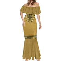 Gold African Dashiki With Fijian Tapa Pattern Mermaid Dress LT14 - Polynesian Pride