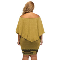 Gold African Dashiki With Fijian Tapa Pattern Off Shoulder Short Dress LT14 - Polynesian Pride