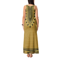 Gold African Dashiki With Fijian Tapa Pattern Tank Maxi Dress LT14 - Polynesian Pride