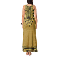 Gold African Dashiki With Fijian Tapa Pattern Tank Maxi Dress LT14 - Polynesian Pride