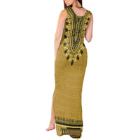 Gold African Dashiki With Fijian Tapa Pattern Tank Maxi Dress LT14 - Polynesian Pride