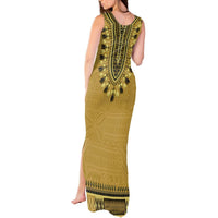 Gold African Dashiki With Fijian Tapa Pattern Tank Maxi Dress LT14 - Polynesian Pride