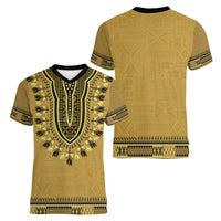 Gold African Dashiki With Fijian Tapa Pattern Women V-Neck T-Shirt
