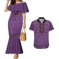 Purple African Dashiki With Fijian Tapa Pattern Couples Matching Mermaid Dress and Hawaiian Shirt LT14 Purple - Polynesian Pride