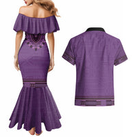 Purple African Dashiki With Fijian Tapa Pattern Couples Matching Mermaid Dress and Hawaiian Shirt LT14 - Polynesian Pride