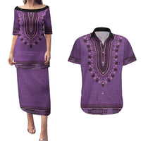 Purple African Dashiki With Fijian Tapa Pattern Couples Matching Puletasi and Hawaiian Shirt LT14 Purple - Polynesian Pride