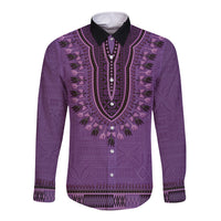 Purple African Dashiki With Fijian Tapa Pattern Long Sleeve Button Shirt