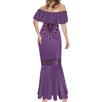 Purple African Dashiki With Fijian Tapa Pattern Mermaid Dress LT14 - Polynesian Pride