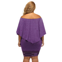 Purple African Dashiki With Fijian Tapa Pattern Off Shoulder Short Dress LT14 - Polynesian Pride