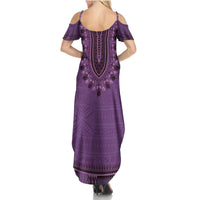 Purple African Dashiki With Fijian Tapa Pattern Summer Maxi Dress LT14 - Polynesian Pride
