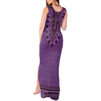 Purple African Dashiki With Fijian Tapa Pattern Tank Maxi Dress LT14 - Polynesian Pride