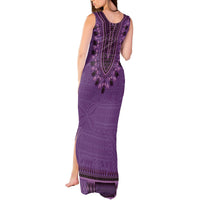 Purple African Dashiki With Fijian Tapa Pattern Tank Maxi Dress LT14 - Polynesian Pride