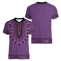 Purple African Dashiki With Fijian Tapa Pattern Women V-Neck T-Shirt