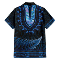 Blue African Dashiki With Aotearoa Maori Family Matching Puletasi and Hawaiian Shirt Paua Shell Mix Silver Fern