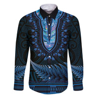 Blue African Dashiki With Aotearoa Maori Family Matching Puletasi and Hawaiian Shirt Paua Shell Mix Silver Fern
