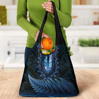 Blue African Dashiki With Aotearoa Maori Grocery Bag Paua Shell Mix Silver Fern LT14 - Polynesian Pride