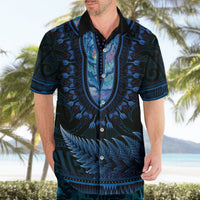 Blue African Dashiki With Aotearoa Maori Hawaiian Shirt Paua Shell Mix Silver Fern LT14 - Polynesian Pride