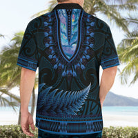 Blue African Dashiki With Aotearoa Maori Hawaiian Shirt Paua Shell Mix Silver Fern LT14 - Polynesian Pride