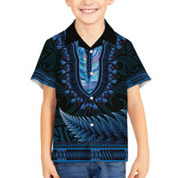 Blue African Dashiki With Aotearoa Maori Hawaiian Shirt Paua Shell Mix Silver Fern LT14 - Polynesian Pride