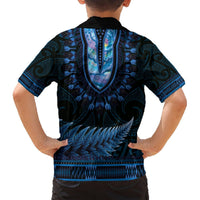 Blue African Dashiki With Aotearoa Maori Hawaiian Shirt Paua Shell Mix Silver Fern LT14 - Polynesian Pride