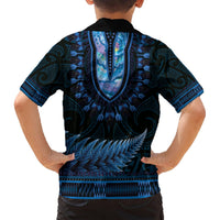 Blue African Dashiki With Aotearoa Maori Hawaiian Shirt Paua Shell Mix Silver Fern LT14 - Polynesian Pride