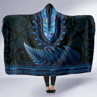 Blue African Dashiki With Aotearoa Maori Hooded Blanket Paua Shell Mix Silver Fern LT14 - Polynesian Pride