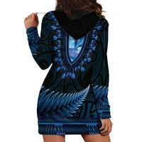 Blue African Dashiki With Aotearoa Maori Hoodie Dress Paua Shell Mix Silver Fern LT14 - Polynesian Pride