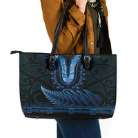 Blue African Dashiki With Aotearoa Maori Leather Tote Bag Paua Shell Mix Silver Fern LT14 - Polynesian Pride