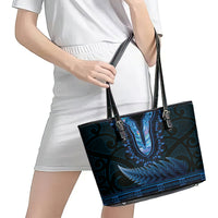 Blue African Dashiki With Aotearoa Maori Leather Tote Bag Paua Shell Mix Silver Fern LT14 - Polynesian Pride