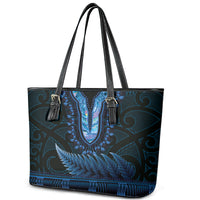 Blue African Dashiki With Aotearoa Maori Leather Tote Bag Paua Shell Mix Silver Fern LT14 - Polynesian Pride