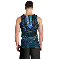 Blue African Dashiki With Aotearoa Maori Men Tank Top Paua Shell Mix Silver Fern LT14 - Polynesian Pride