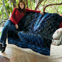 Blue African Dashiki With Aotearoa Maori Quilt Paua Shell Mix Silver Fern