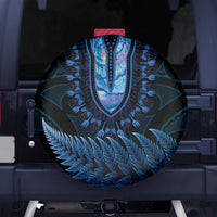 Blue African Dashiki With Aotearoa Maori Spare Tire Cover Paua Shell Mix Silver Fern LT14 - Polynesian Pride