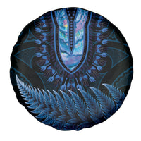 Blue African Dashiki With Aotearoa Maori Spare Tire Cover Paua Shell Mix Silver Fern LT14 - Polynesian Pride