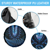 Blue African Dashiki With Aotearoa Maori Spare Tire Cover Paua Shell Mix Silver Fern LT14 - Polynesian Pride