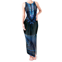 Blue African Dashiki With Aotearoa Maori Tank Maxi Dress Paua Shell Mix Silver Fern LT14 Women Blue - Polynesian Pride
